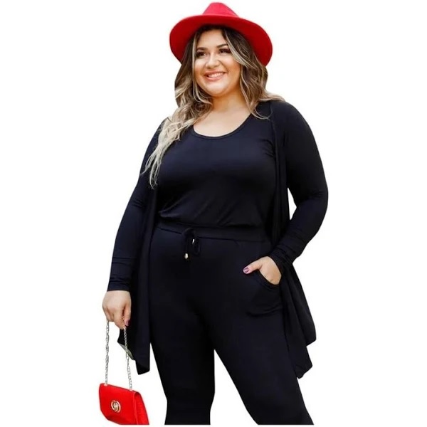 Kimono Colorido Casaco Cardigan Frio Moda Inverno Feminina Plus Size Calça E Blusa Gordinha 25
