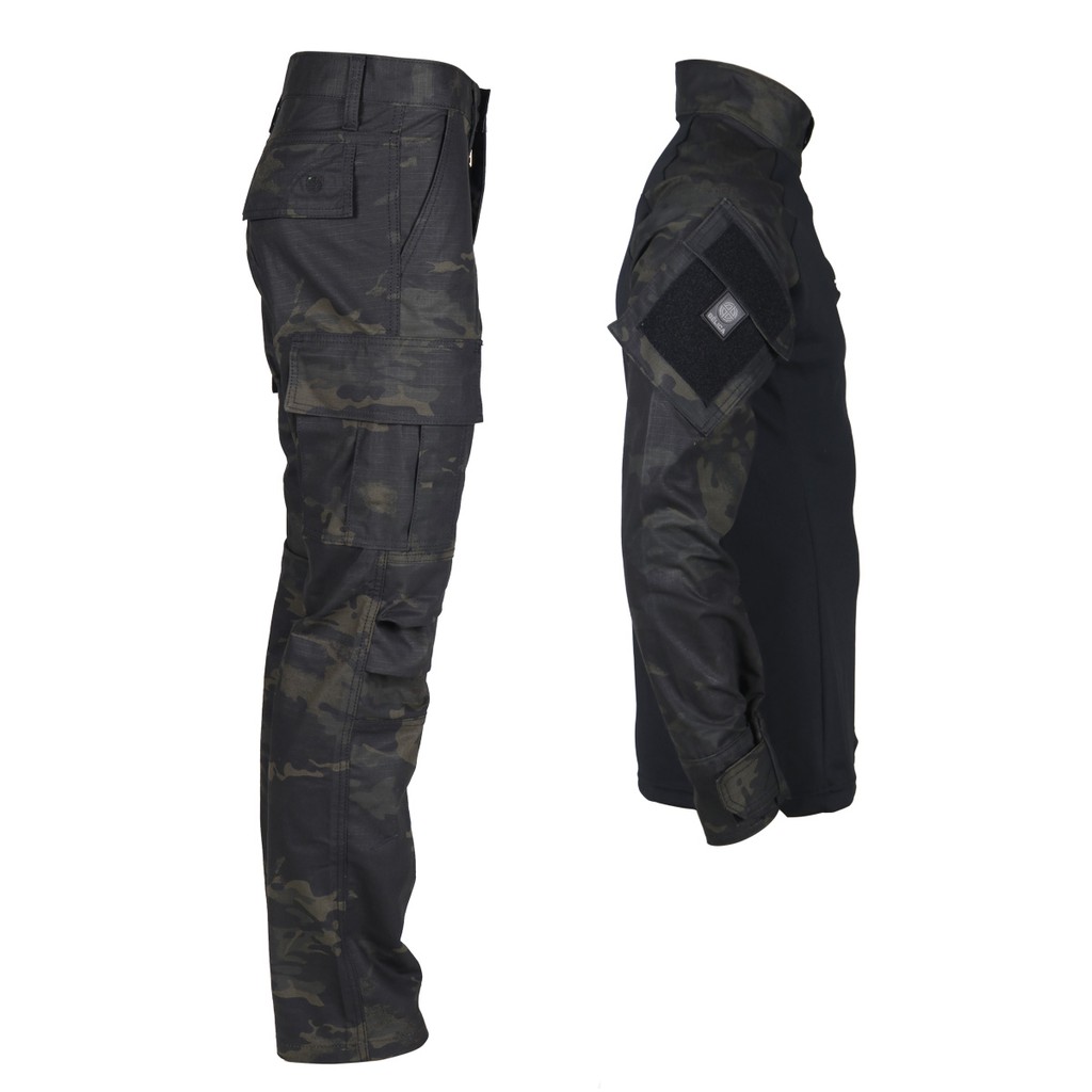 Farda Conjunto Fardamento Tático Airsoft (Calça Combat + Combat Shirt) - Camuflado Multicam Black