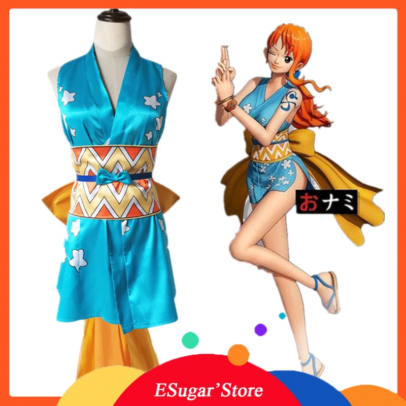 Anime One Wano Country Piece Nami Cosplay Fantasia Wanokuni Estilo Kimono Vestido Mulher Peruca De Carnaval De Halloween