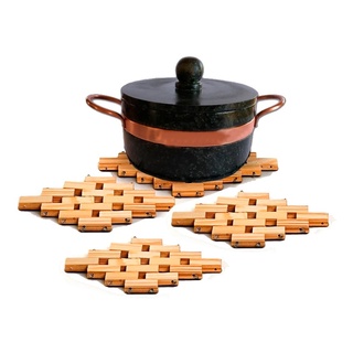 Kit com 4 Descanso de Panela de Madeira - Jogo com 4 unidades
