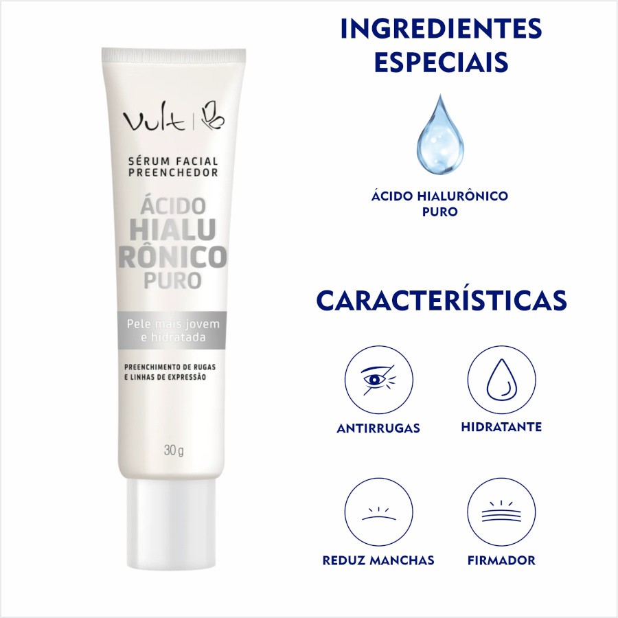 Vult Ácido Hialurônico Puro e Vitamina C Pura - Sérum Anti-Idade Facial -  30g