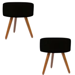 2 Puf Puff Pufe Decorativo Redondo Preto Black Decoração de Sala