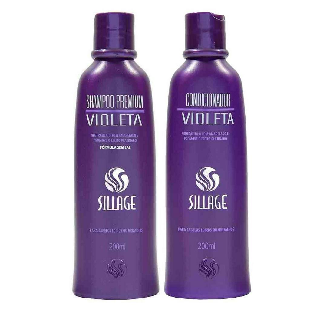 Kit Shampoo Premium e Condicionador Violeta Desamarelador 200ml - Sillage 