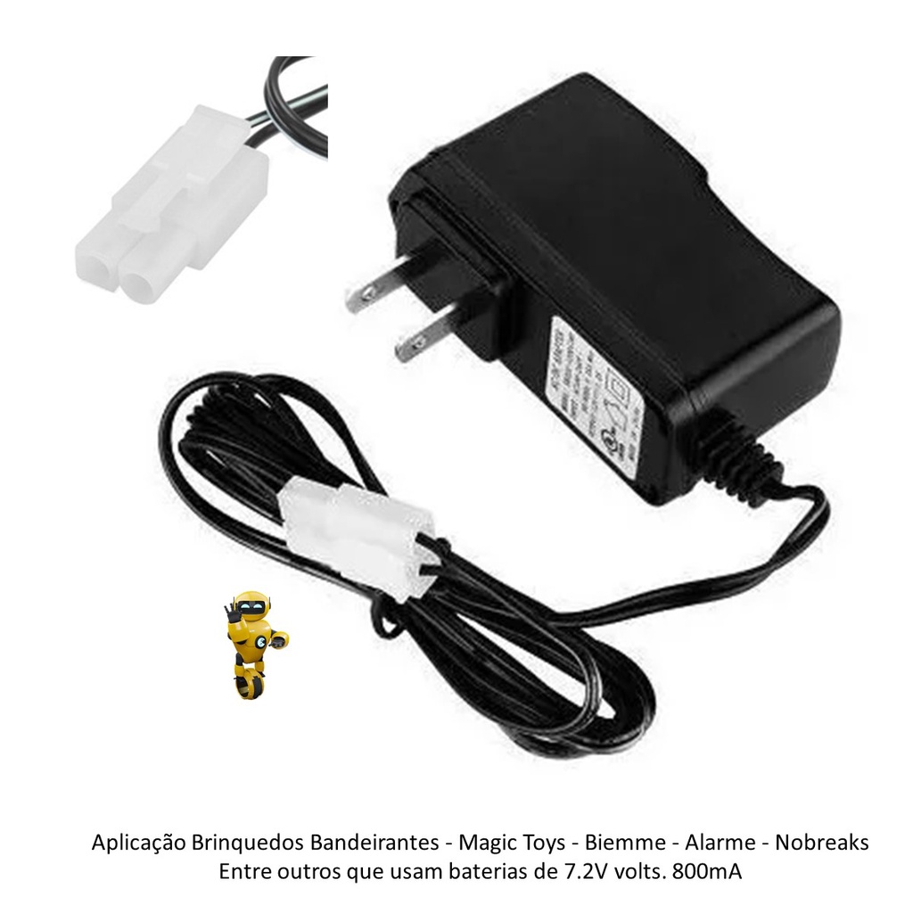 Fonte Carregador Para Moto Infantil Eletrica 7.2V 7 800mA Para Bateria Modelo Tamia de Encaixe