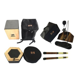 Kit Percussão Pedal para Cajón + Caixa Cajón + Cajón Reto + Baquetas Rods + Bags de Transporte Jhamma Percussões Percuteria