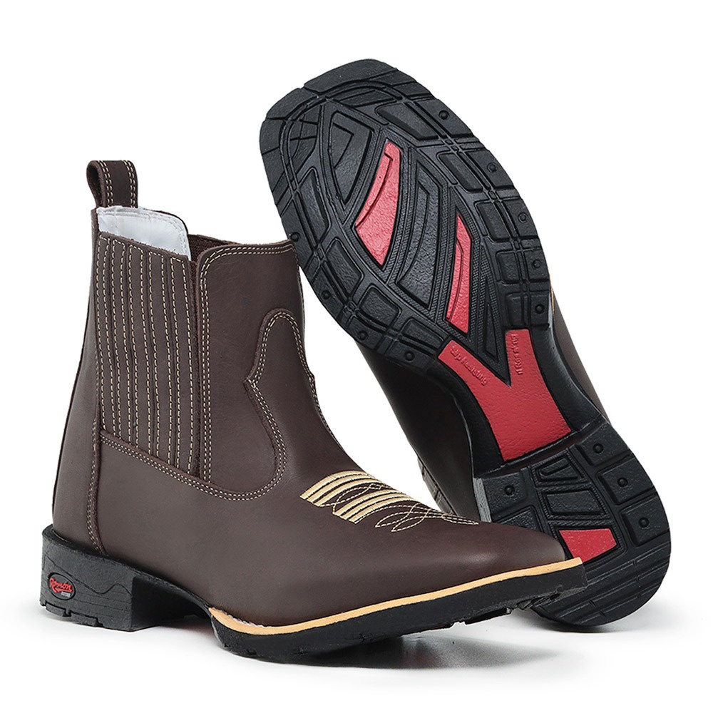 Botina Country Texana Cano Curto Bico Quadrado 100% Couro Ramon Botas