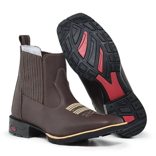 Botina Country Texana Cano Curto Bico Quadrado 100% Couro Ramon Botas