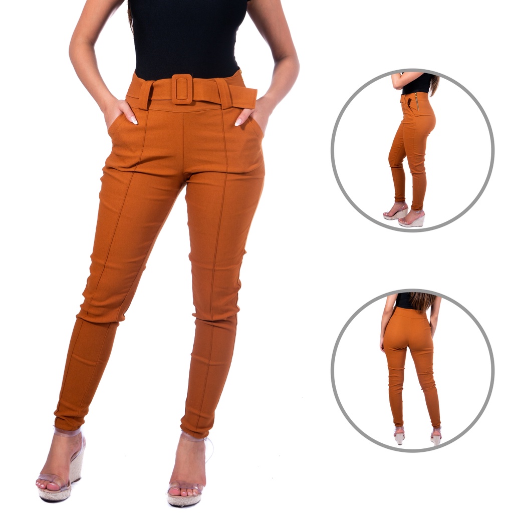 Calça Skinny Bengaline Preta/Coloridas  Com Cinto Lindas Pronta Entrega LLevo Moda Dudis