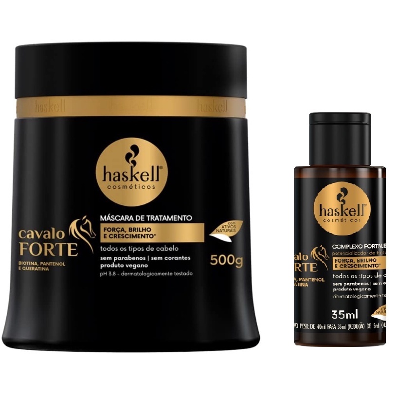 Kit Máscara Cavalo Forte Haskell 500gr + Complexo Fortalecedor Cavalo Forte de 35ml - Força - Crescimento - Nutrição