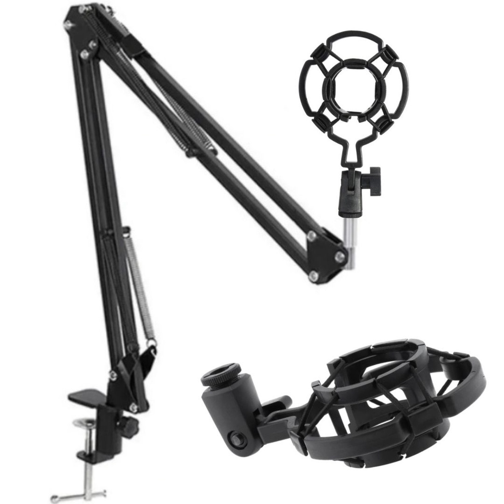 Kit Braço Articulado Pedestal Mesa Para Microfone + Suporte Shock Mount Aranha