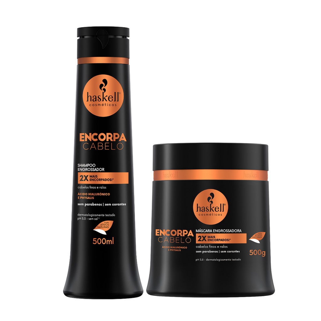 Kit Encorpa Cabelo Haskell Shampoo e Máscara 500ml Engrossador