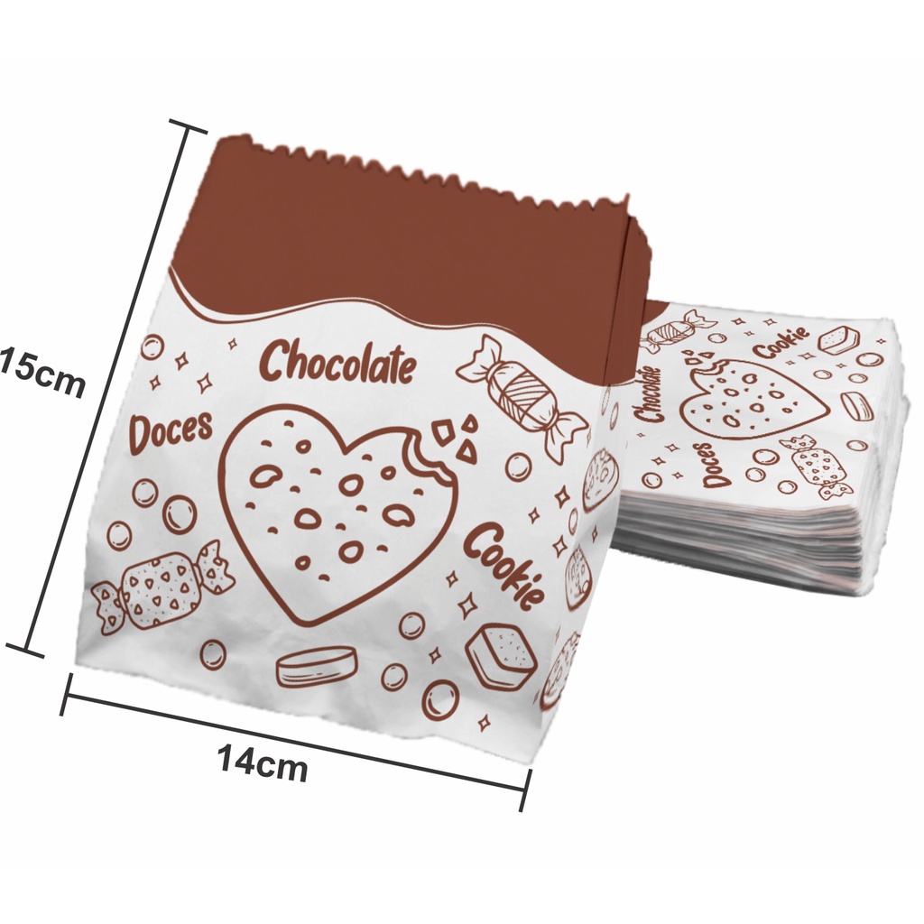 Saco Para Doces Cookies Chocolate - Papel Kraft Branco em Oferta na Shopee