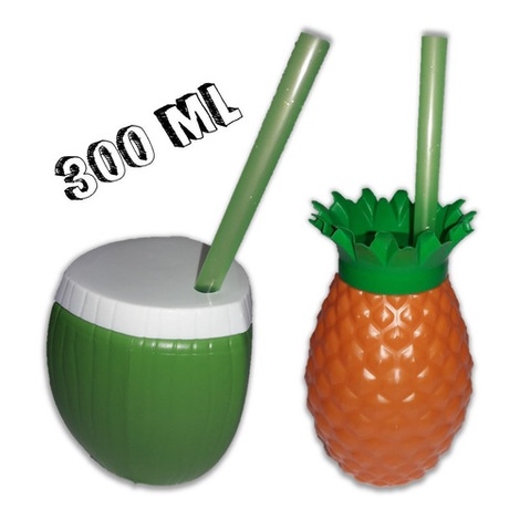 4 Copos Decorativo Canudo Moana 2 Abacaxi 2 Coco Verde 300ml em Oferta na Shopee