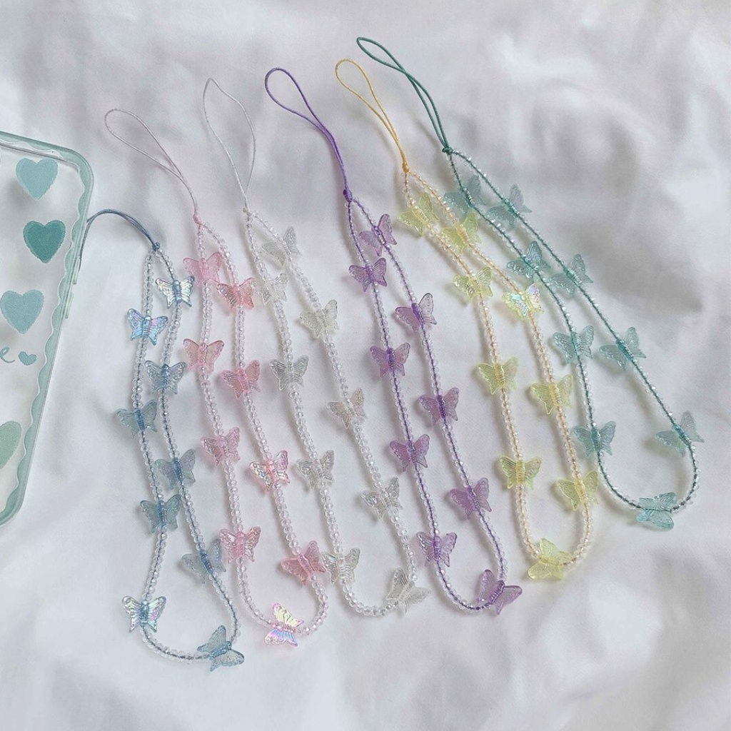 Para A Caixa Do Telefone Caso Fone De Ouvido Multifuncional Alça De Moda Girly 6 Cores Brilhante Borboleta Contas De em Oferta na Shopee