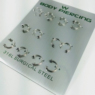 Piercing De Ferradura Spike Aço Inox Septo Prateado Cartela com 12 Unidades