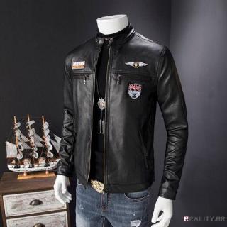 jaqueta de couro masculina motoqueiro com proteção