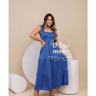 Vestido longo moda evangélica babado suede