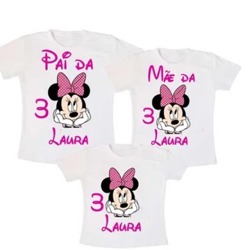 fenómeno cobertura petróleo Kit 3 Camiseta Minnie Rosa Pai Mae E Filha Com Nome E Idade | Shopee Brasil