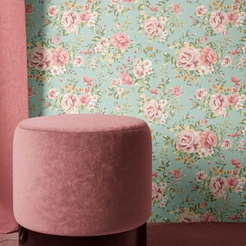 Papel de Parede Adesivo Floral Fundo Verde com Rosas