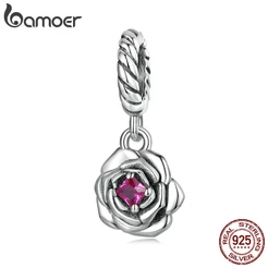 Bamoer Pingente De Prata 925 Elegante Rose Charme Beads Para As Mulheres Menina Diy Colar Pulseira Acessórios