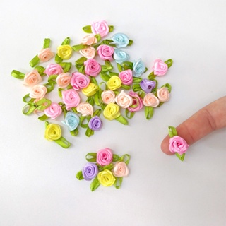 Florzinha de Fita com Folha 50 unidades rococó Flor Aplique Boneca Artesanato em Oferta na Shopee