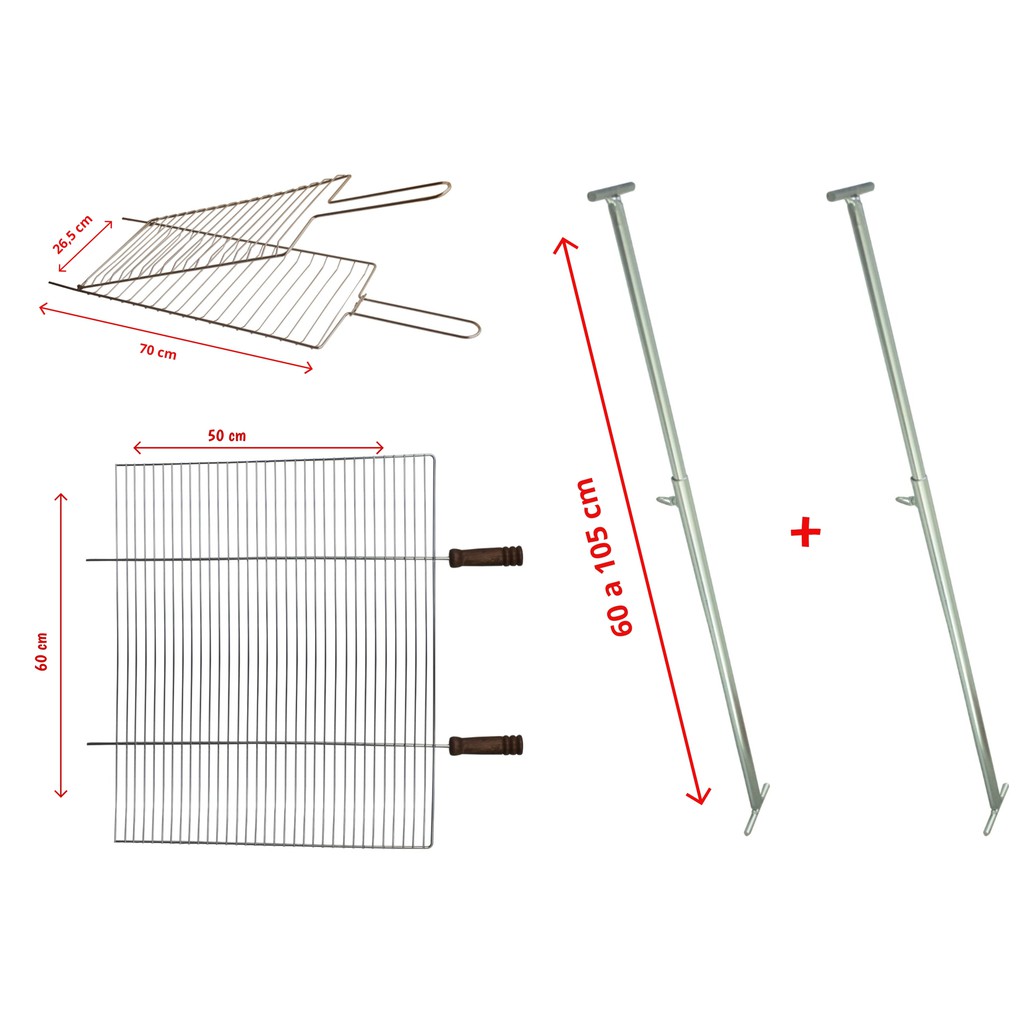 Kit Churrasqueira Grelha Média + Grelha Abaulada Grande +  Suporte Extensor Ajustável 5003/5103A/5501 DP