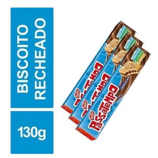 Kit com 10 Biscoitos Passatempo Recheado Chocolate 130grs