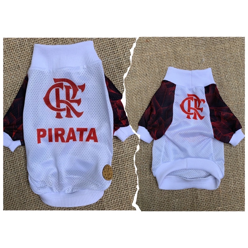 Roupa de Cachorro Futebol, Camisa Time Pet do Flamengo Branca Personalizada com nome do seu pet