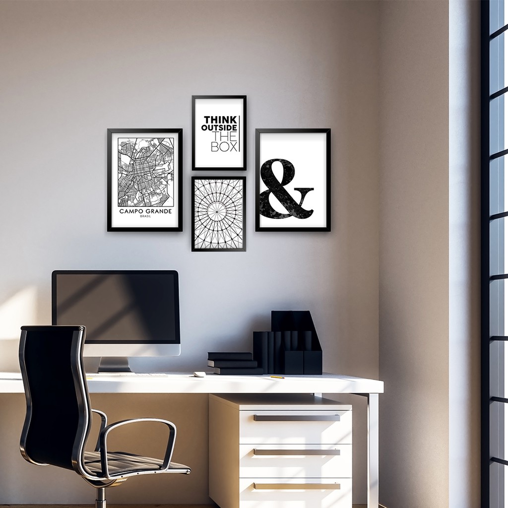 Kit Composição Quadros Decorativos para Escritório WorkSpace com Mapa ...
