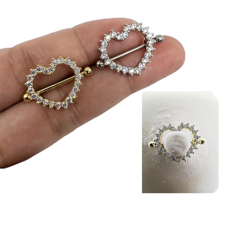 Piercing Mamilo Coração Cravejado Com Zircônia
