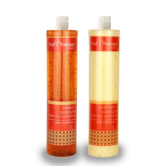 Kit Shampoo + Condicionador Papaya, Creatina e Queratina Fruit Therapy Nano 2x1L Cabelo Danificado Tratamento Profissional