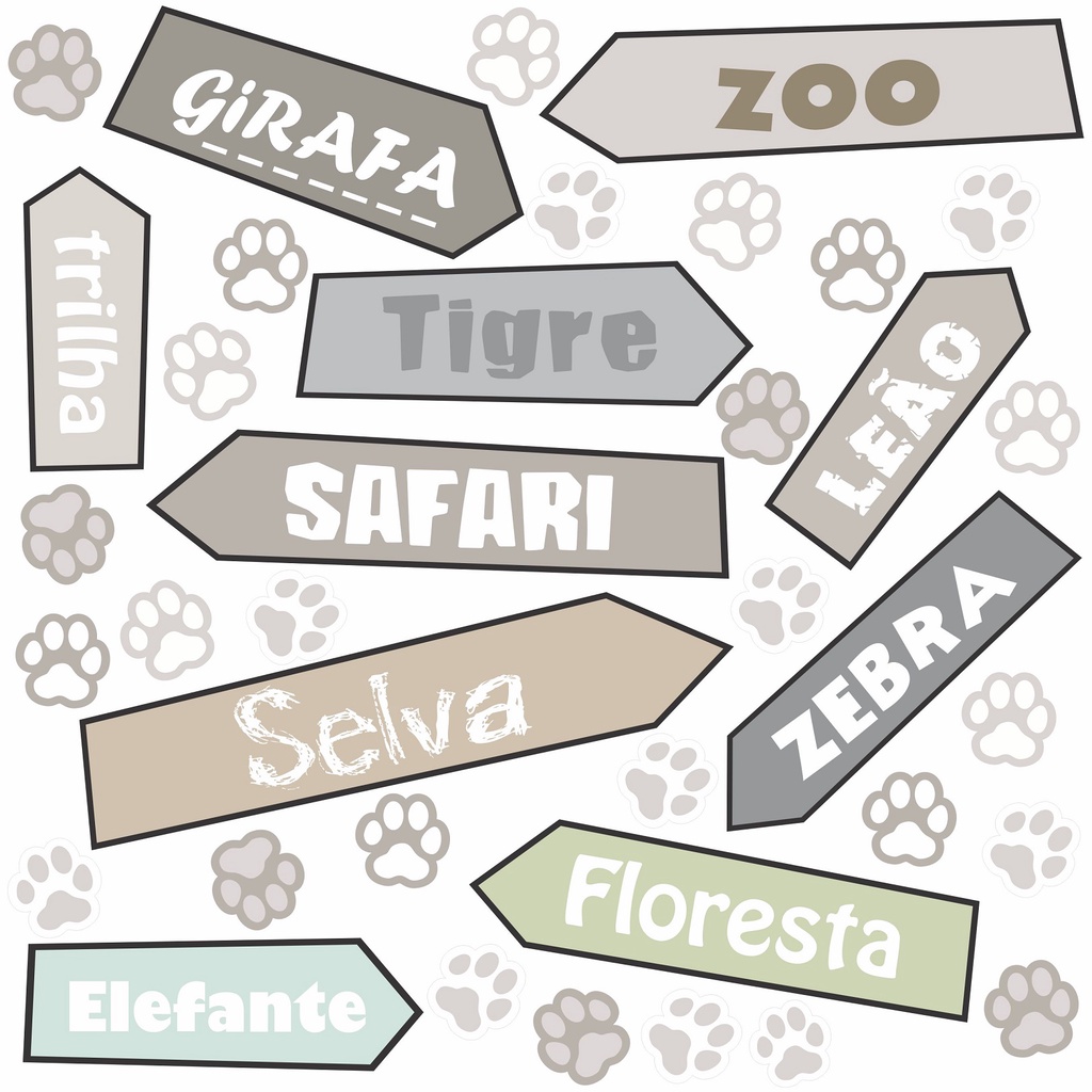 Adesivo Infantil Patinha Placas Zoo Safari Animais Bichinhos Selva C68