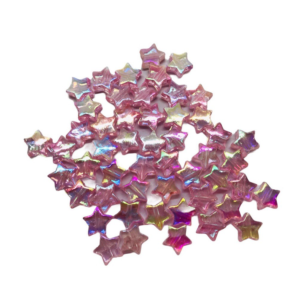 Miçanga - Estrela Rosa Boreal Translucido V5 c/ Furo - 10MM - Pct c/ 50gr