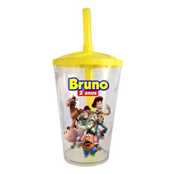 30 Copos Twister Shake Personalizado 400ml C/Tampa e Canudo Lembrancinha Toy Story