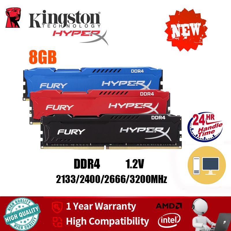 (Transporte Rápido) KIT RAM Memória Desktop DDR4 8GB Kingston Hiperx DIMM 2133/2400/2666/3200MHz 288Pin 1.2V PC4-17000 19200 12800 21300 25600 Para PC