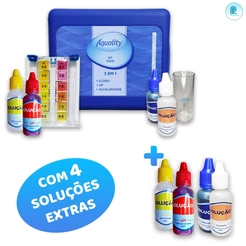 Kit Teste Análise Medidor 3 em 1 De Cloro Ph Alcalinidade Para Piscinas + Soluções Extras