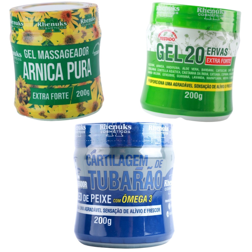 Kit Gel Massageador Arnica Pura/ Gel 20 Ervas/ Cartilagem