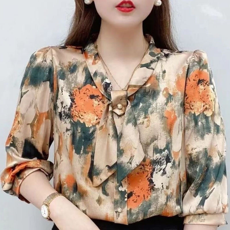 Blusas De Chiffon Estilo Verão Feminina Camisas Femininas Casuais Meia Manga  Com Colarinho Estampada - Escorrega o Preço