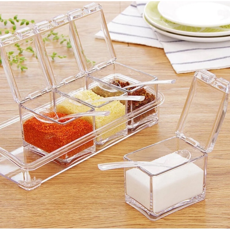 Porta Condimentos De Temperos Crystal Com Colher Box Dieta