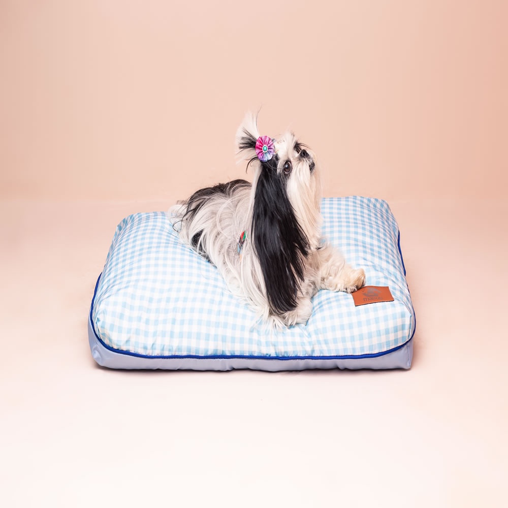 Caminha Almofada Para Cachorros E Gatos Mabuu Pet - Vichy Azul - 72x50Cm