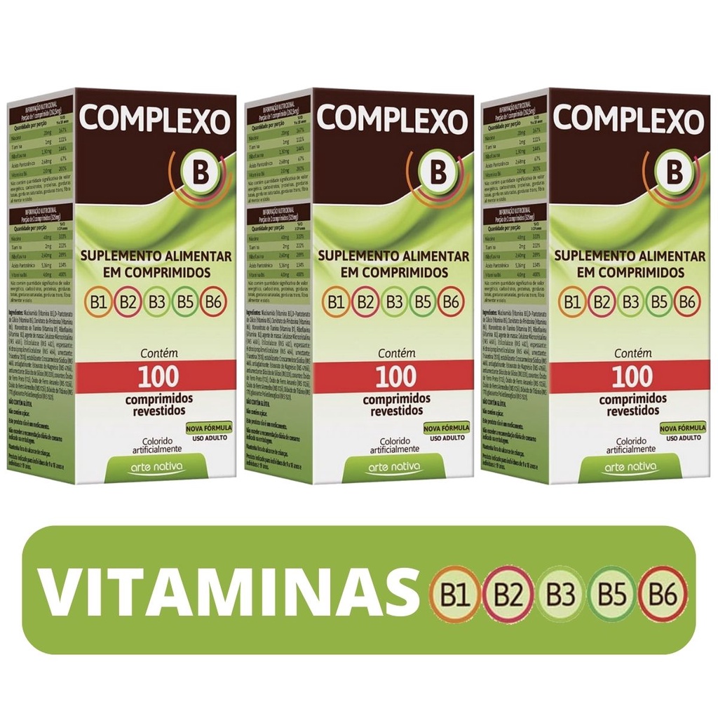 Kit 3 Suplemento De Vitaminas Complexo B 100 Comprimidos Arte Nativa ...