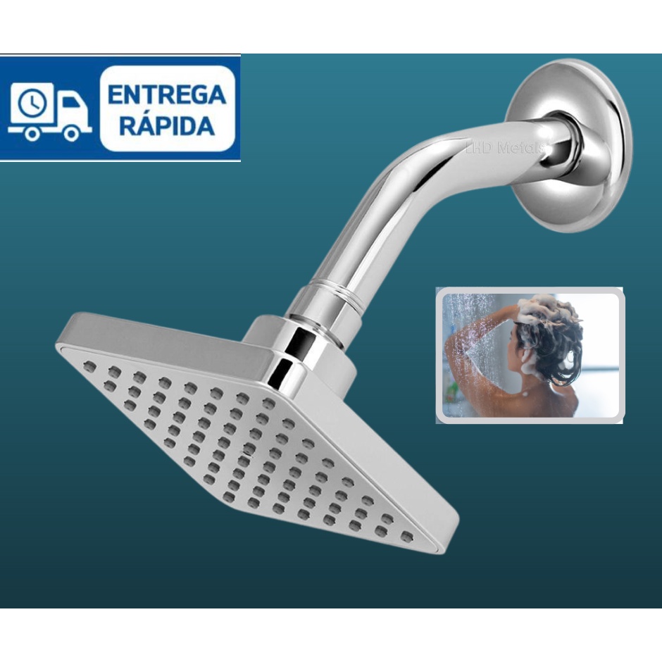Ducha Fria Quadrada 8 Litros Cromada para Aquecedor a Gás Apartamento Piscina