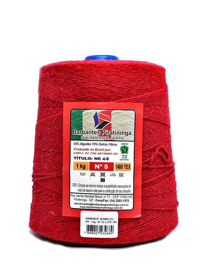Barbante Piratininga 1Kg Número 8 Cor Vermelho crochê tricô tear amigurumi macramê artesanato