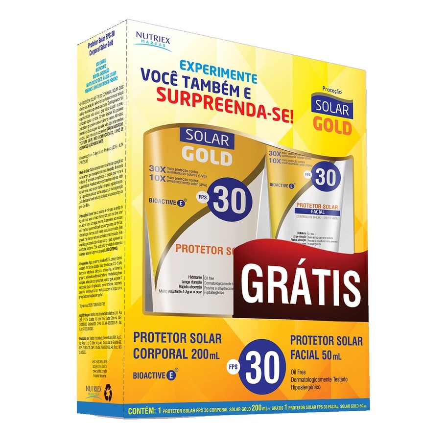 KIT PROTETOR SOLAR GOLD FPS 30 200ml + SOLAR GOLD FPS 30 50ml - NUTRIEX ...