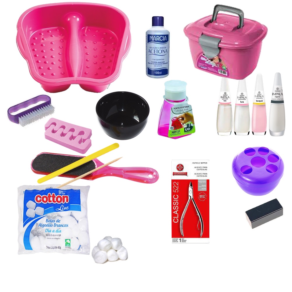 Kit 23 EM 1 Manicure Completo Mini Maleta Lady Box Esmaltes Impala E Outros Alicate Mundial 522
