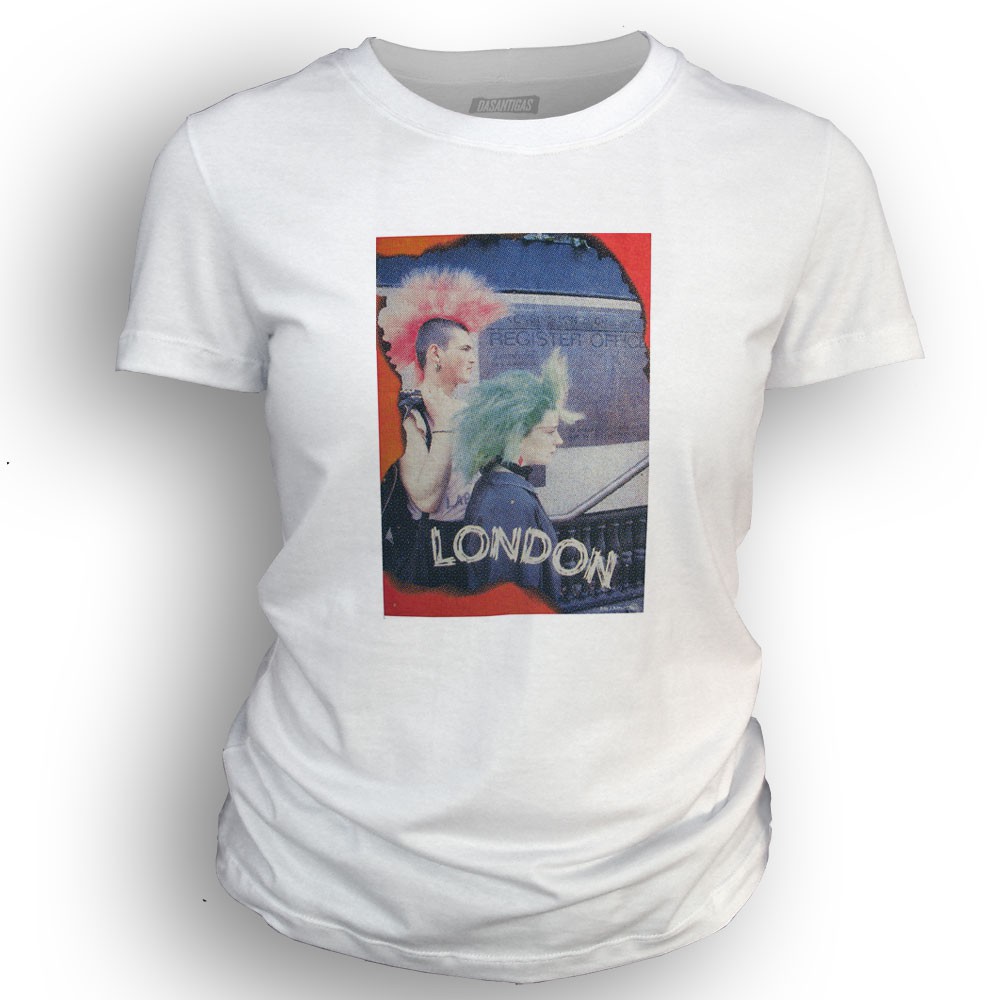 Camiseta Feminina 100% algodão Dasantigas estampa Postal Londres Anos 80 em serigrafia (silk).