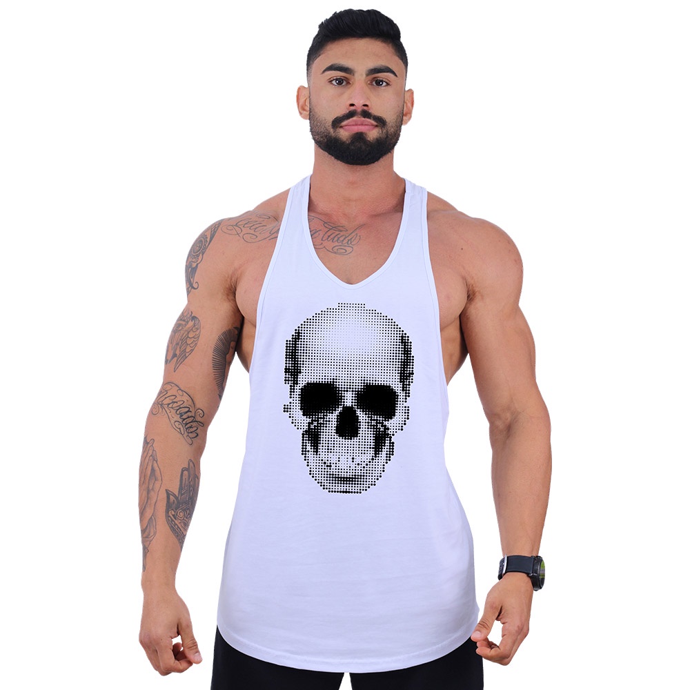Regata Longline Super Cavada Masculina MXD Conceito Musculação Caveira Pontilhado