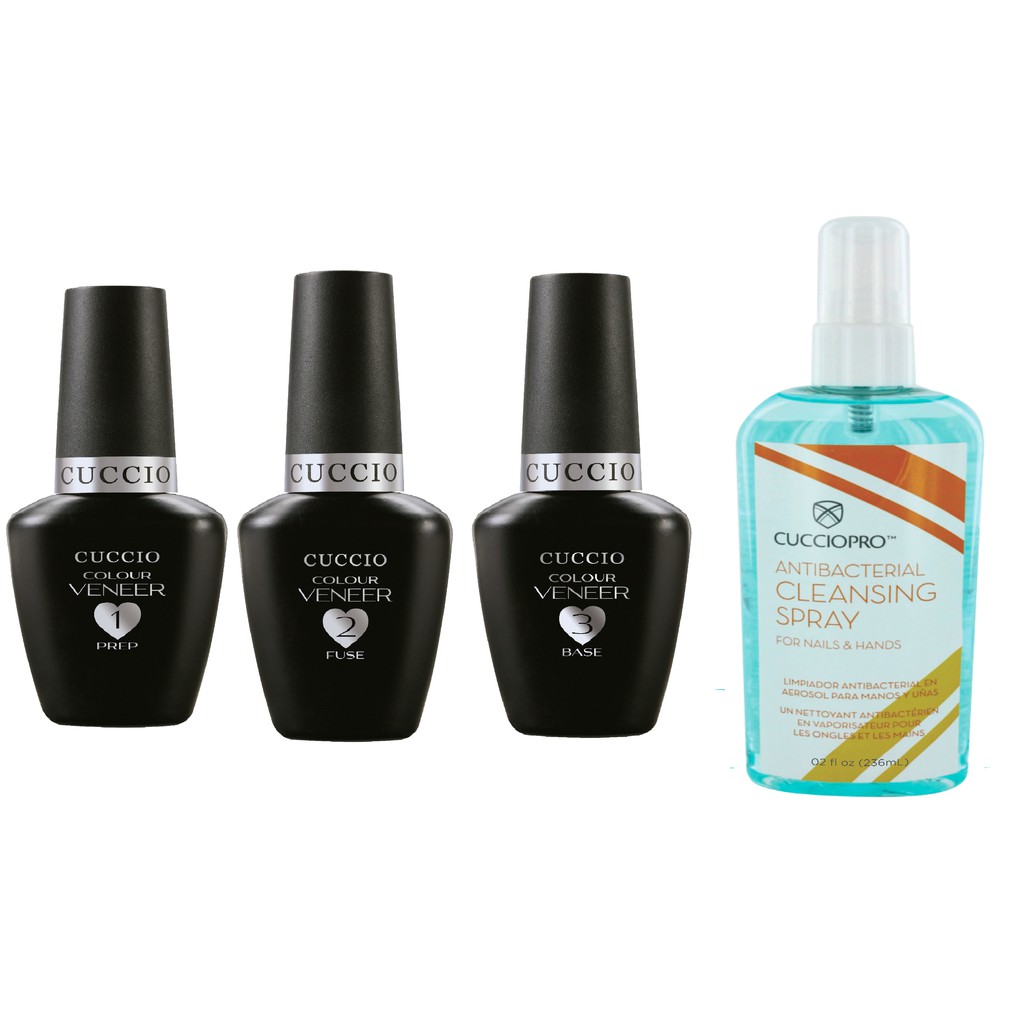 Prep  passo 1 + Fuse passo 2  + Base passo 3 + Cleansing Sany Spray 236ml - Cuccio