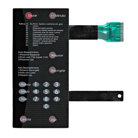 MEMBRANA TECLADO PARA MICROONDAS BRASTEMP BMP 42 COM DOURAR PRETA 9.7X21 CM