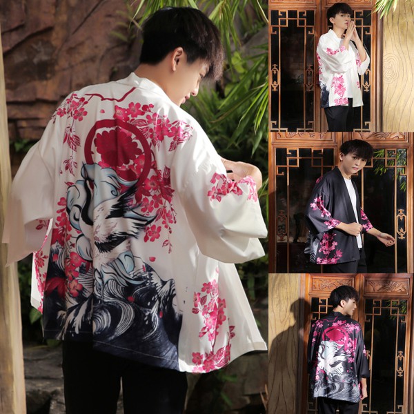 Kimono Estilo Quimono Vermelho-Coroado Masculino E Mulheres Estilo Retrô